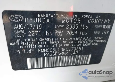 2019 Hyundai Ioniq Hybrid Blue из США, поврежденный, VIN KMHC65LC3KU179351